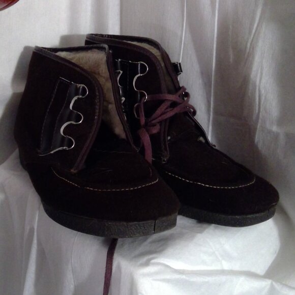 VTG Drifter Acrylic-Sherpa lined Dupont lace-up boot Chocolate Brown ankle 9 - Picture 1 of 6